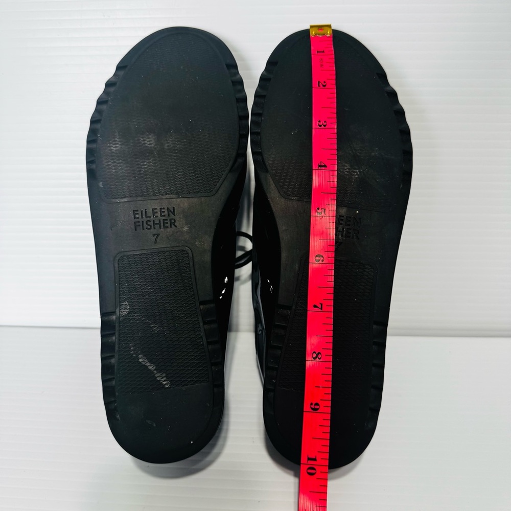 Eileen Fisher Eddie Black Patent Leather Modern Platform Oxfords Size 7 - Picture 14 of 14